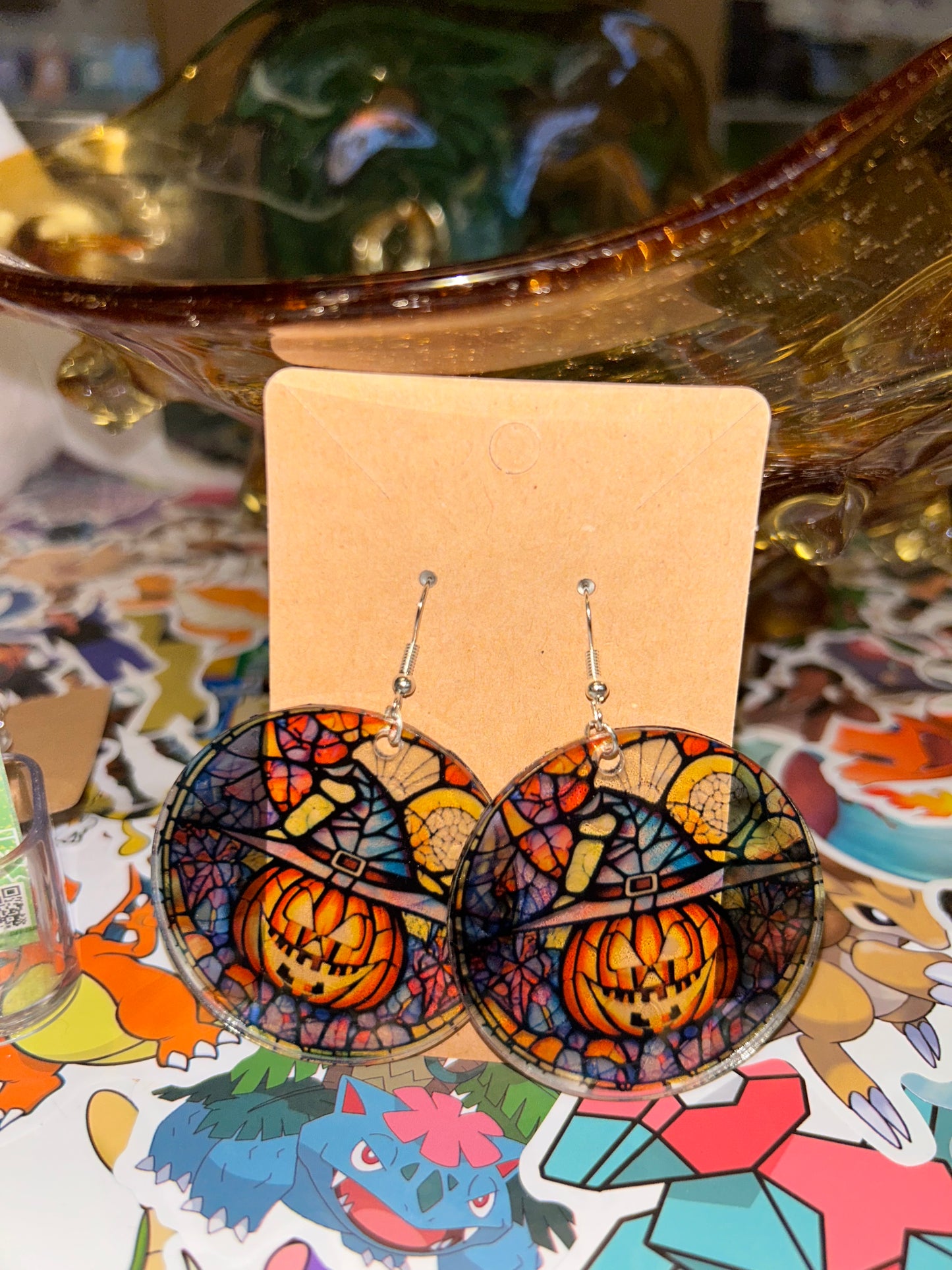 Pumpkin Stained Glass Style Acrylic Earrings