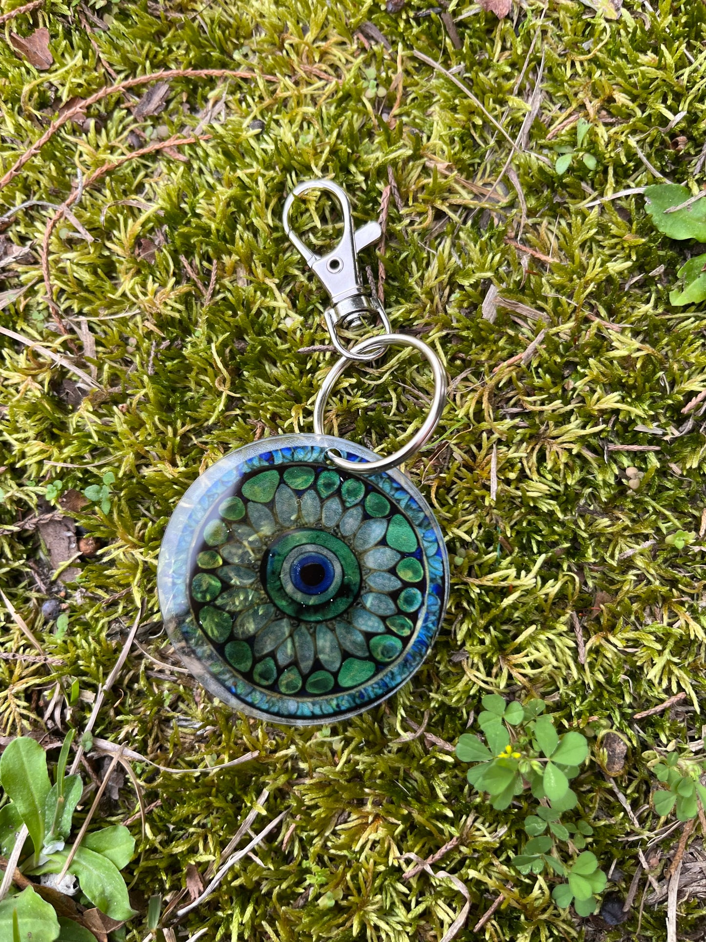 Green Evil Eye Stained Glass Style Keychain