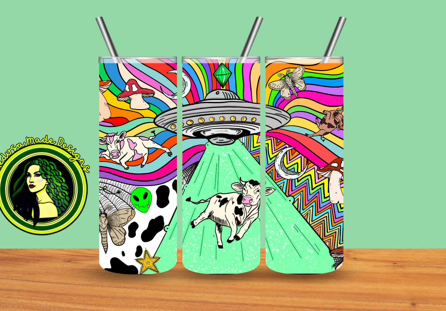 Trippy Colorful UFO Cow Abduction 20oz Tumbler