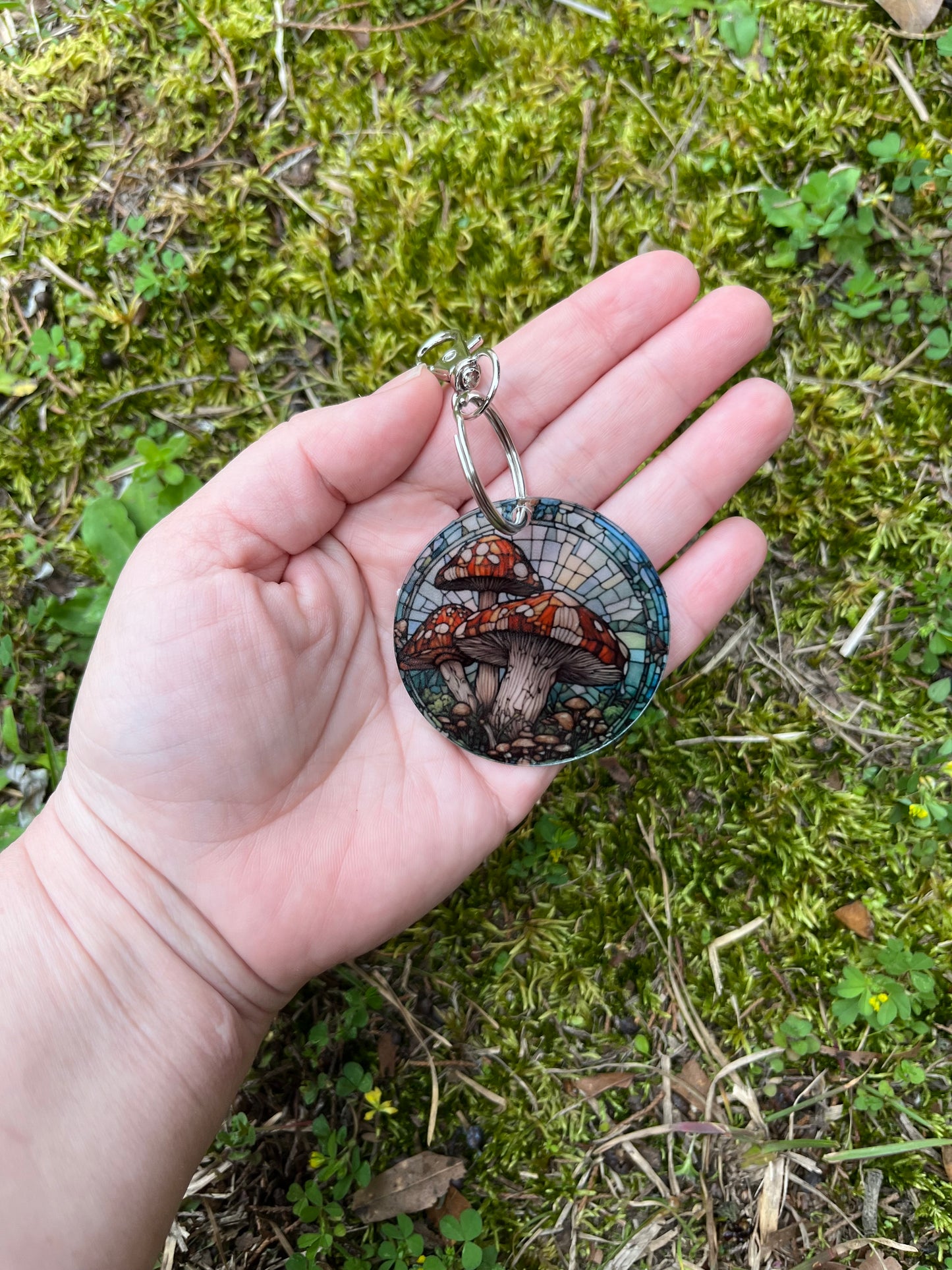 Mushroom Stained Glass Style Acrylic Keychain