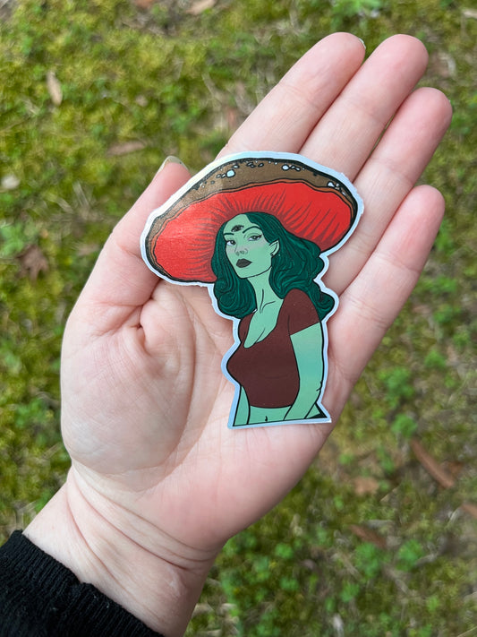 Mushroom Alien Holographic Sticker