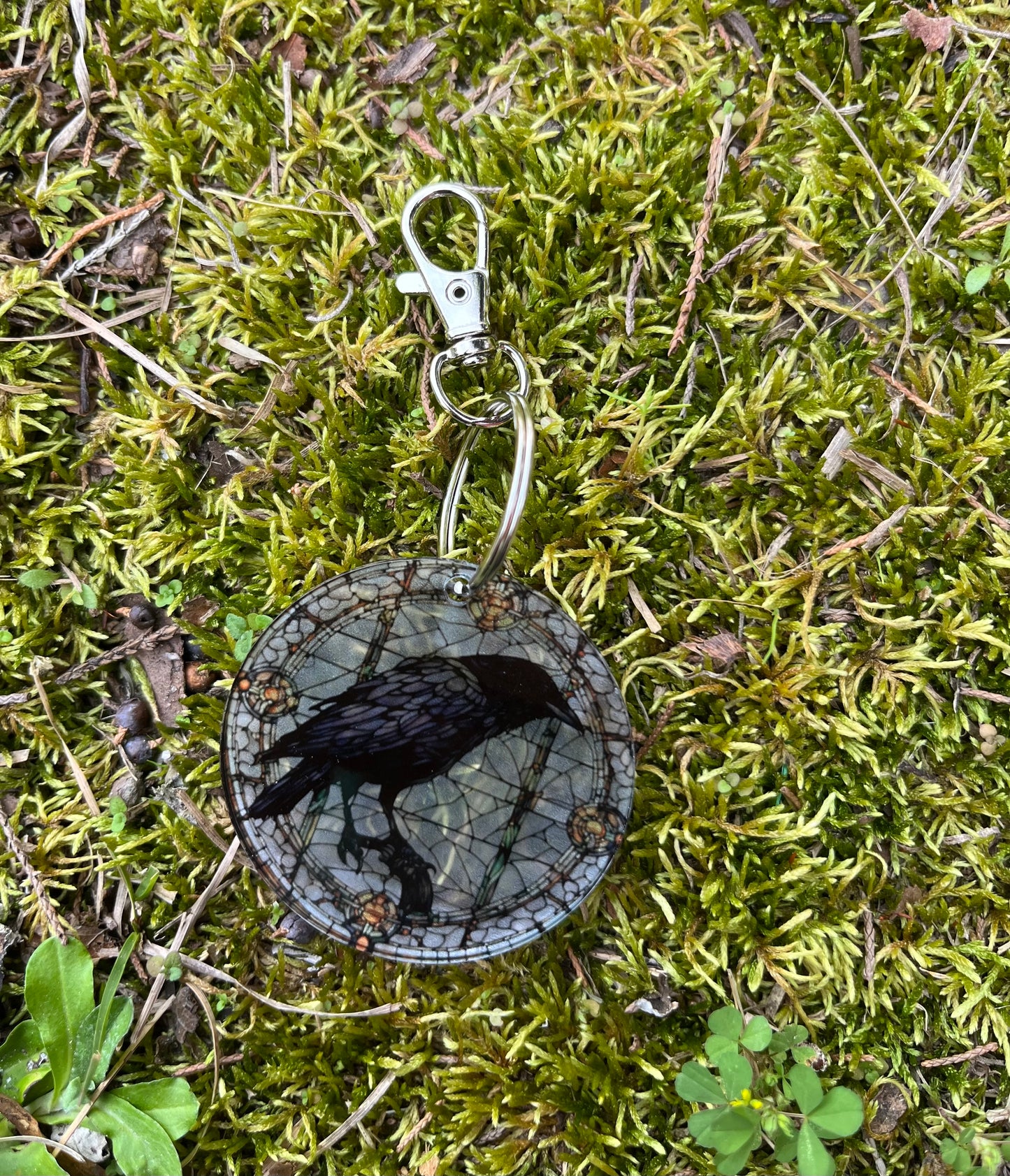 Raven Stained Glass style Keychain