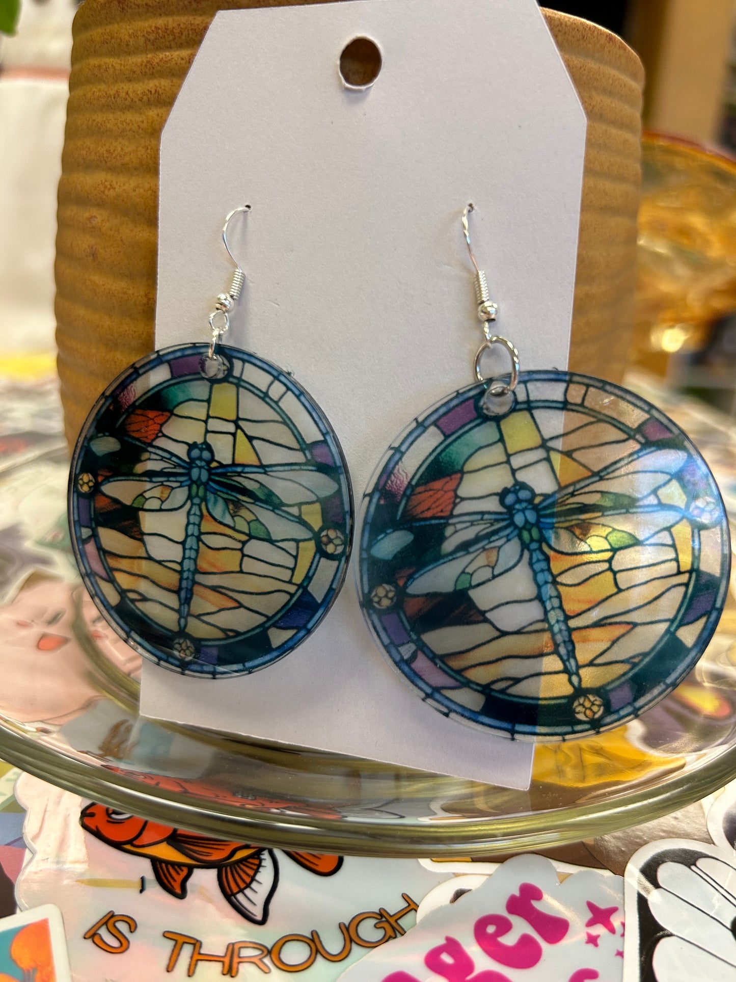 Dragonfly Stained Glass Style Acrylic earrings