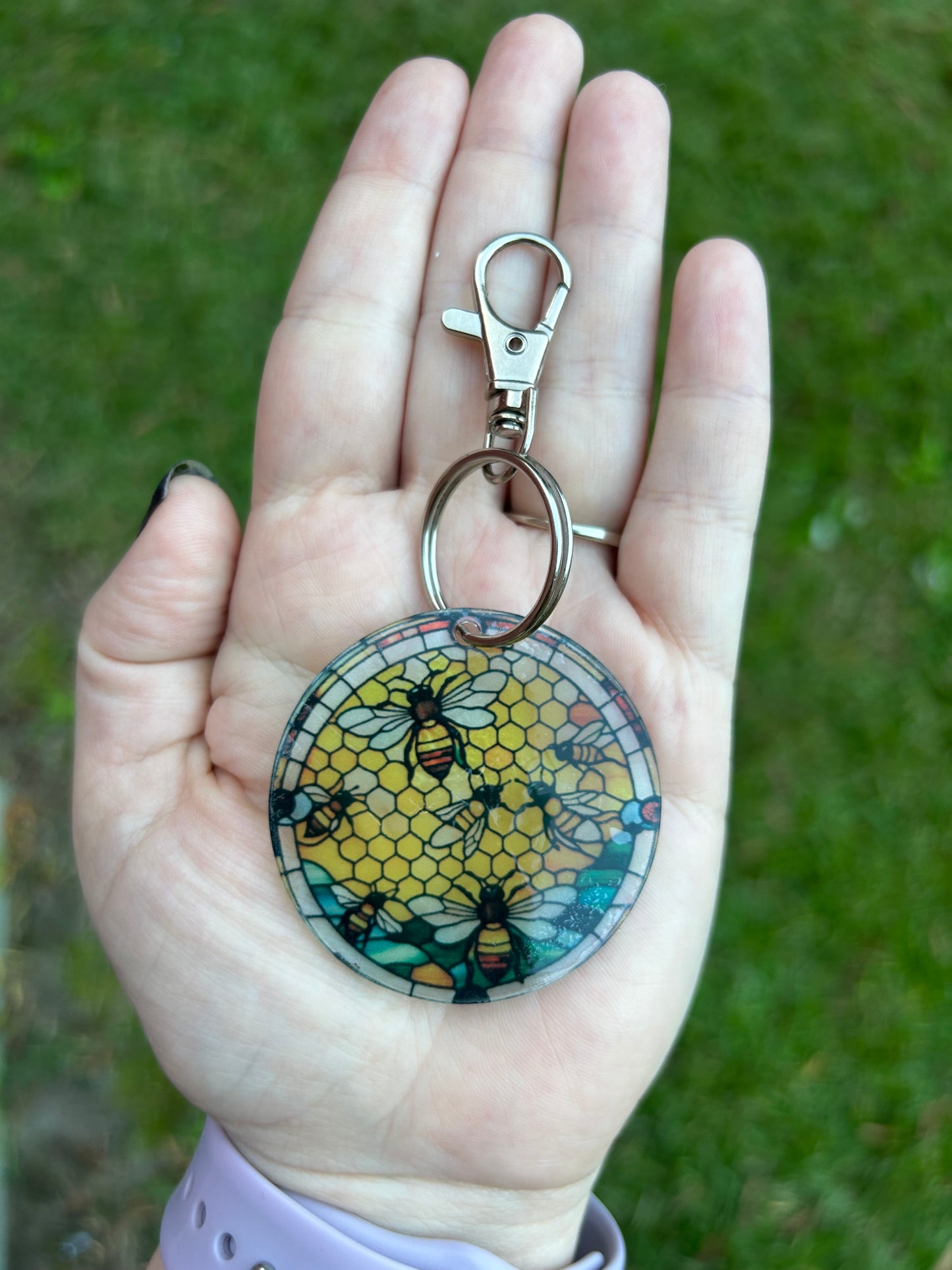 Bee Stained Glass Style Acrylic Keychain