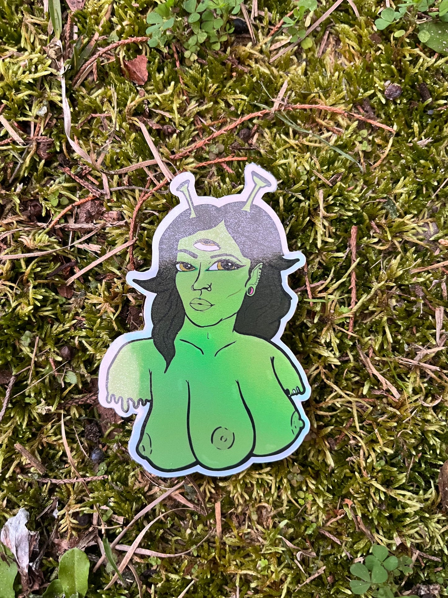 Cosmic Curvy Alien Holographic Sticker