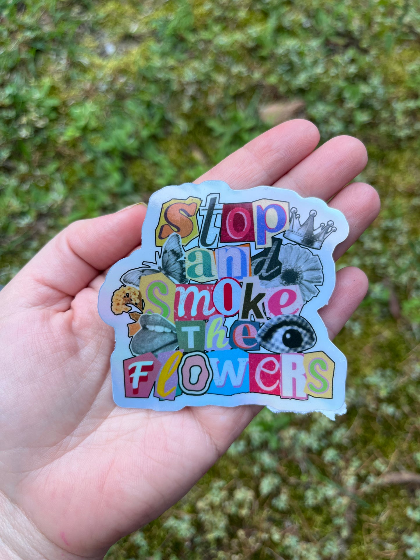 Smoke-the Flowers Holographic Sticker