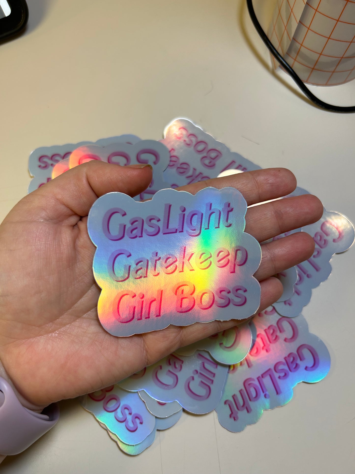 Gaslight Gatekeeper Girlboss Holographic Sticker