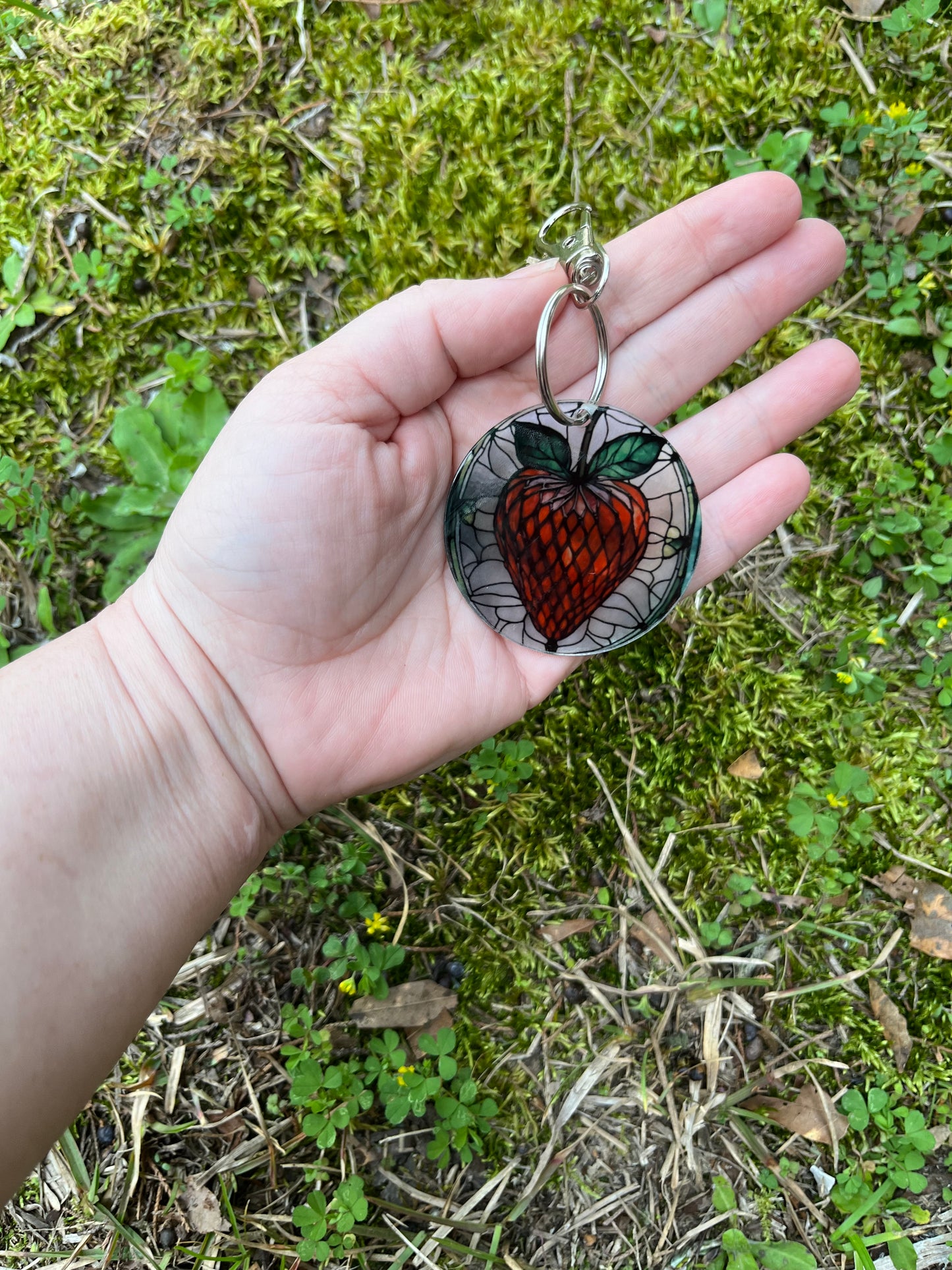 Strawberry Stained Glass Style Acrylic Keychain