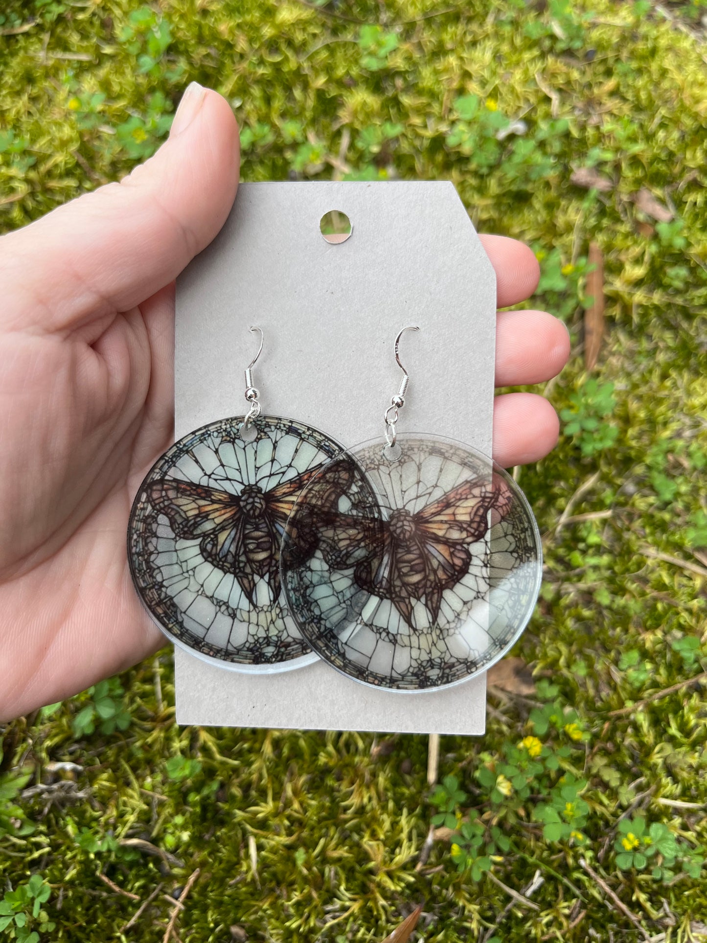 Moth Stained Glass Style Acrylic Earrings