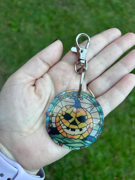 Pumpkin Stained Glass Style Acrylic Keychain