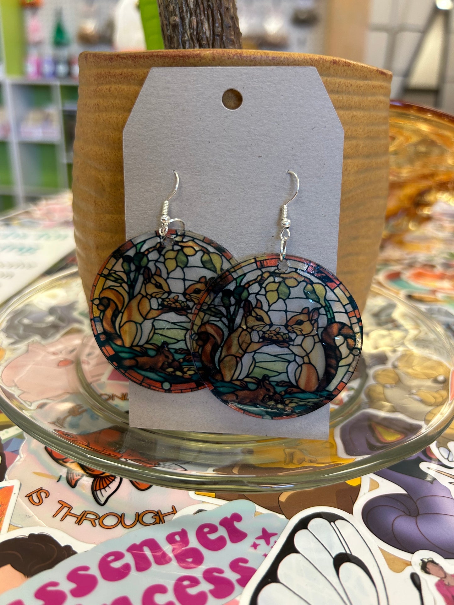 Squirrel Stained Glass Style Acrylic Earrings