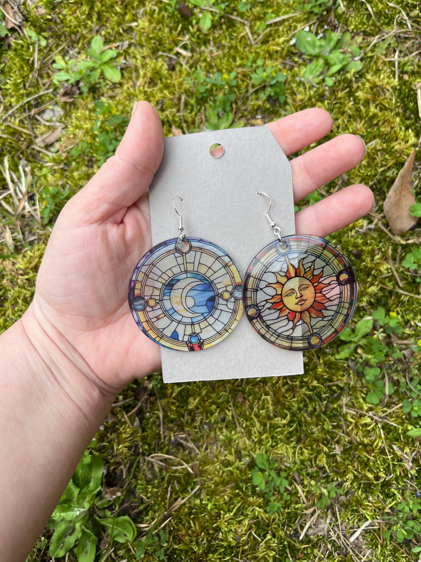 Sun & Moon Stained Glass Style Acrylic Earrings