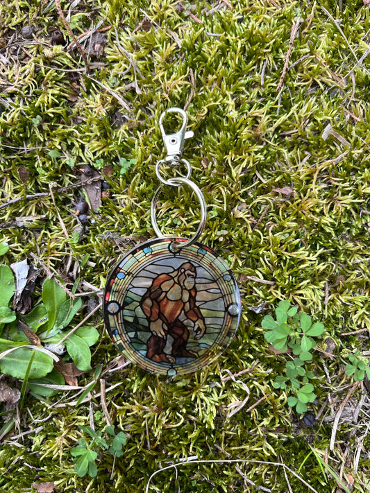 Bigfoot Stained Glass Style Acrylic Keychain