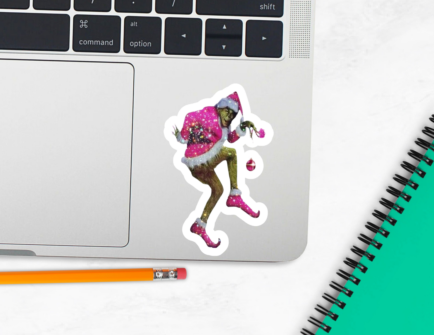 Pink Grinch Holographic Sticker