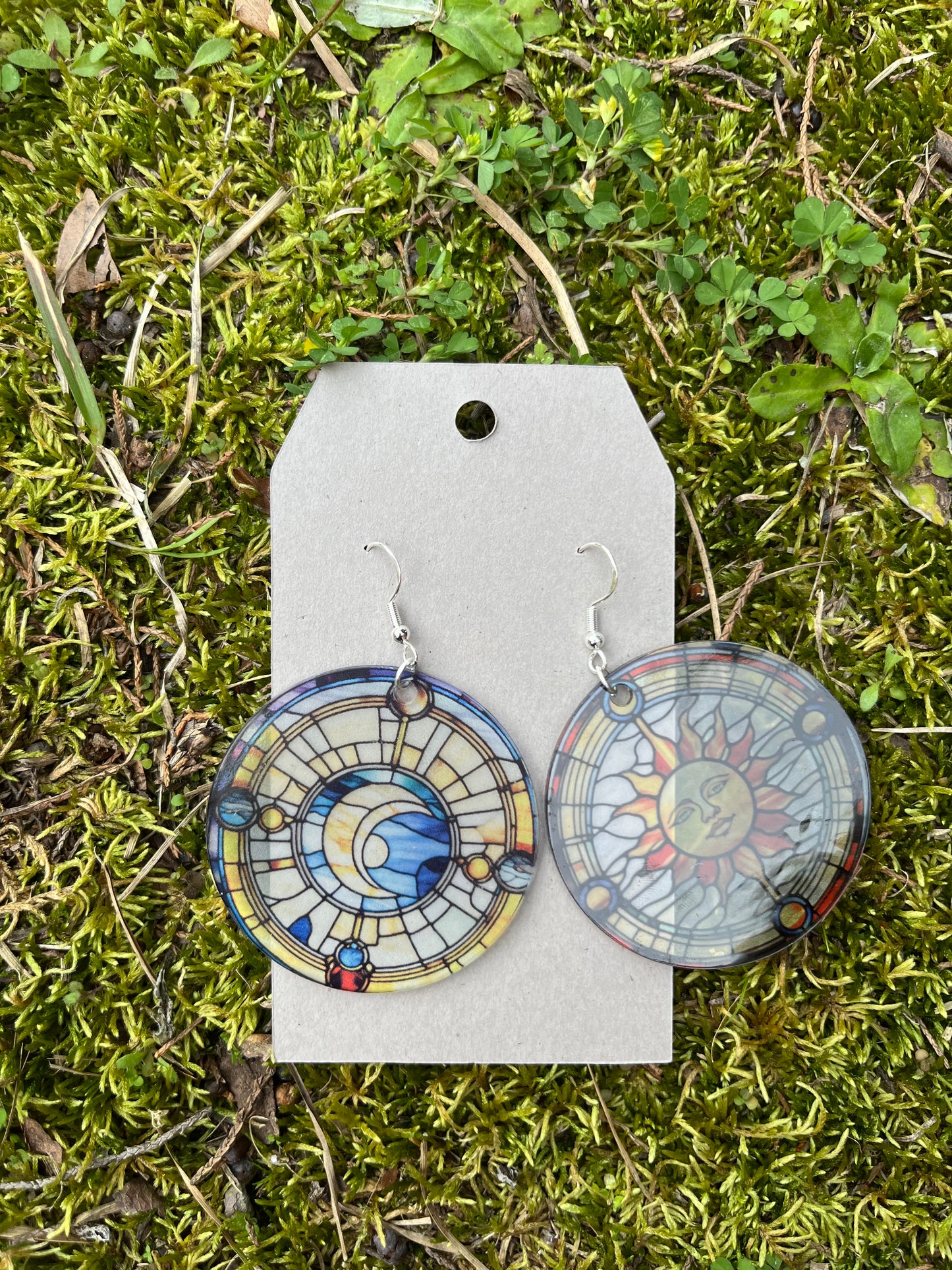 Sun & Moon Stained Glass Style Acrylic Earrings