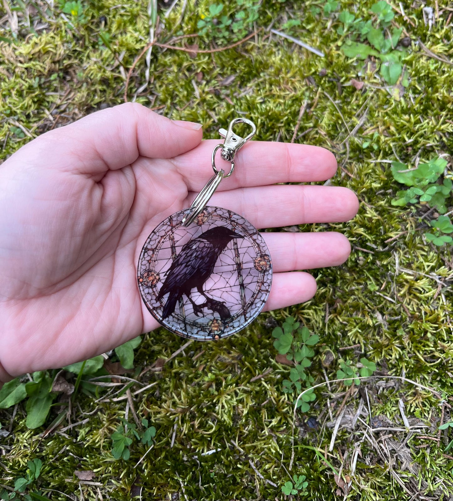 Raven Stained Glass style Keychain