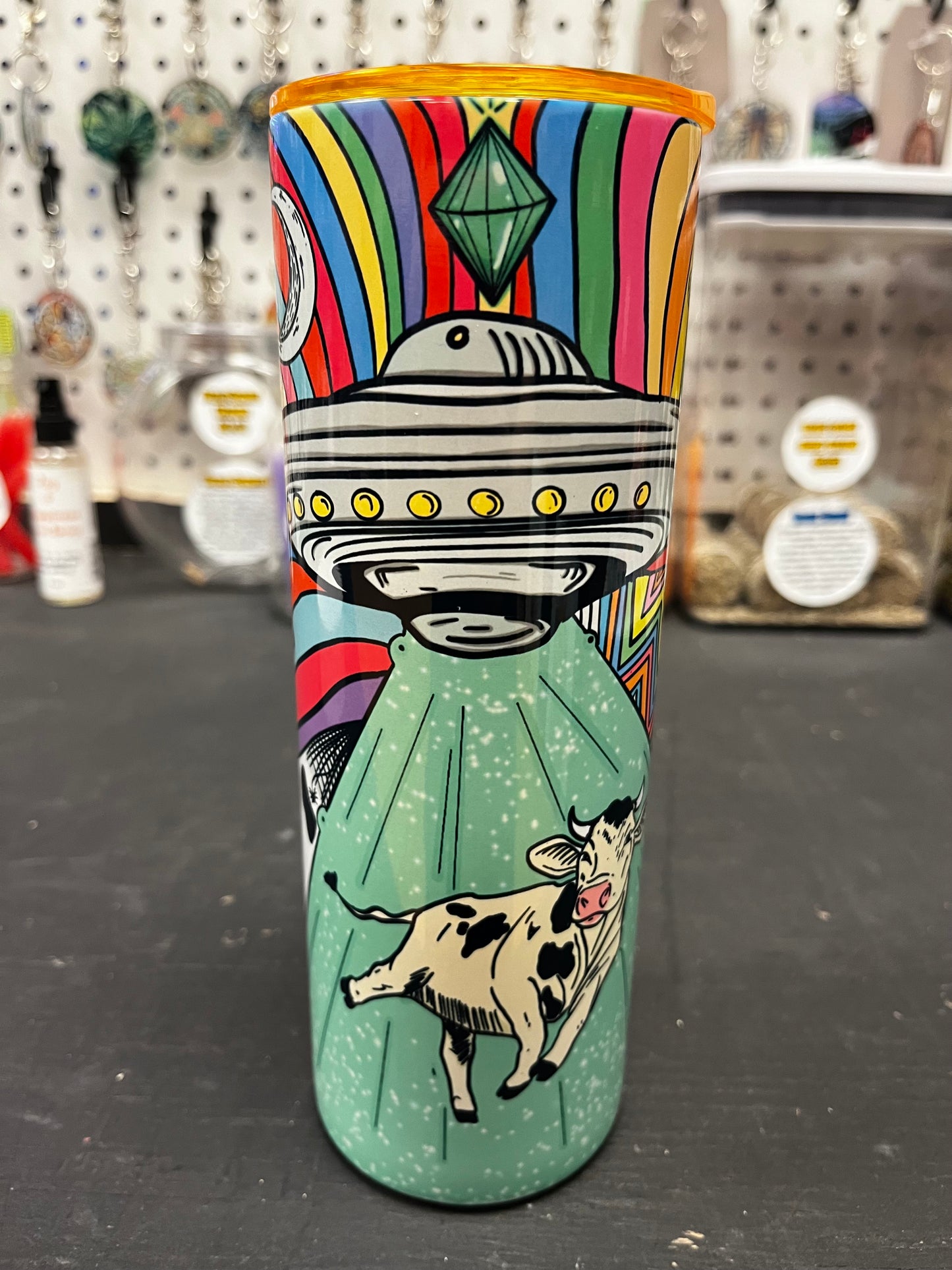 Trippy Colorful UFO Cow Abduction 20oz Tumbler