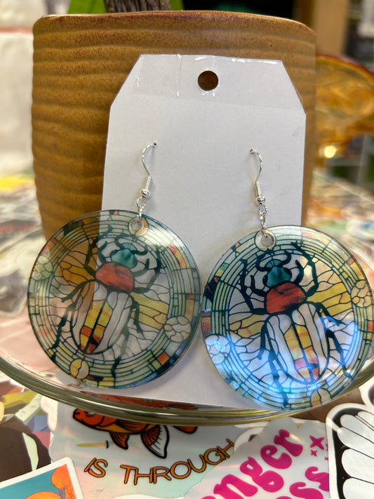 Beetle Stained Glass Style Acrylic Earrings