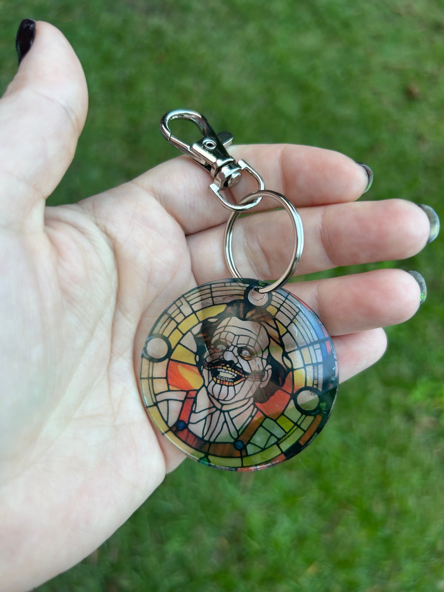 Leather Face Stained Glass Style Acrylic Keychain