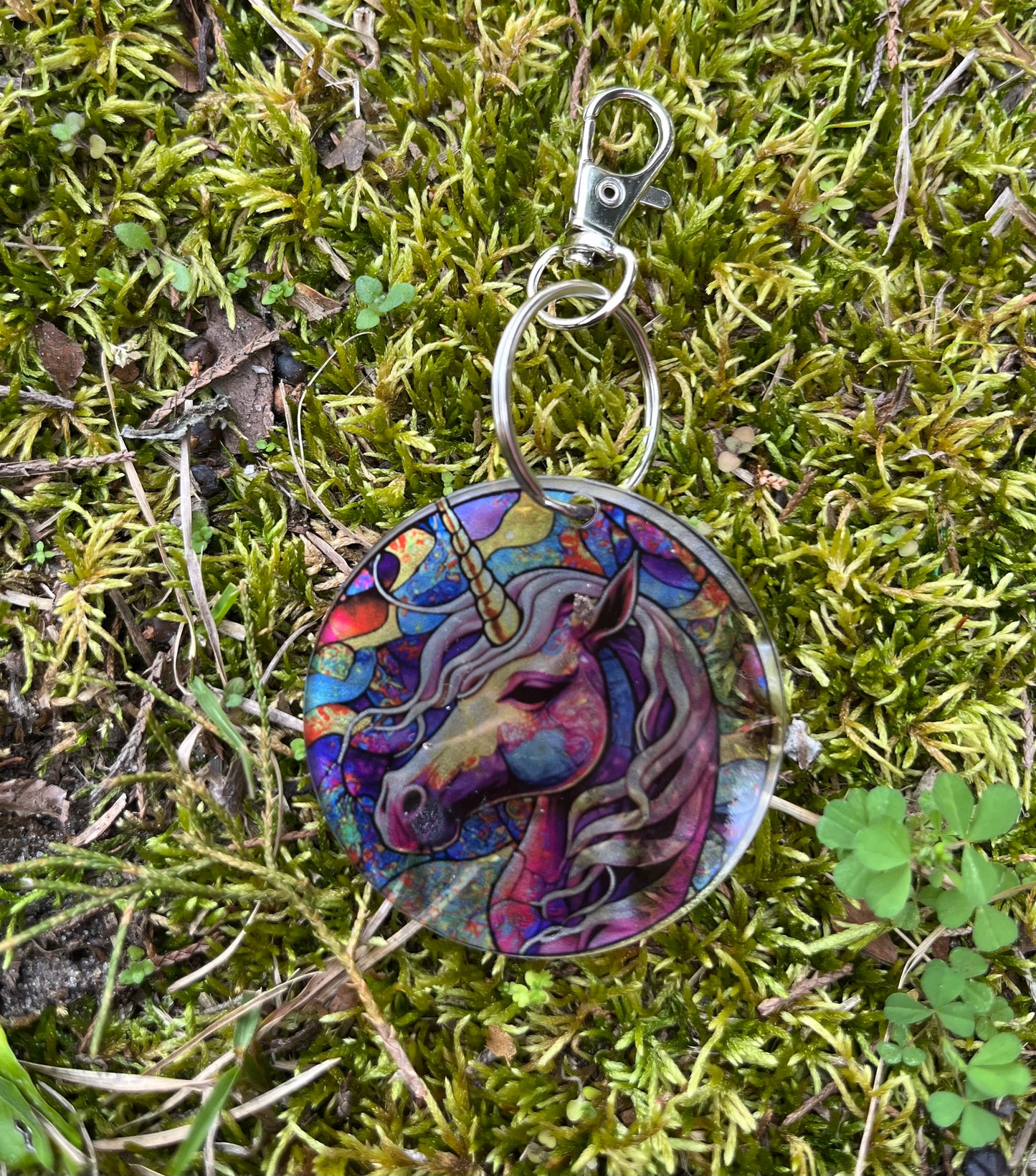 Unicorn stained glass style acrylic keychain ￼