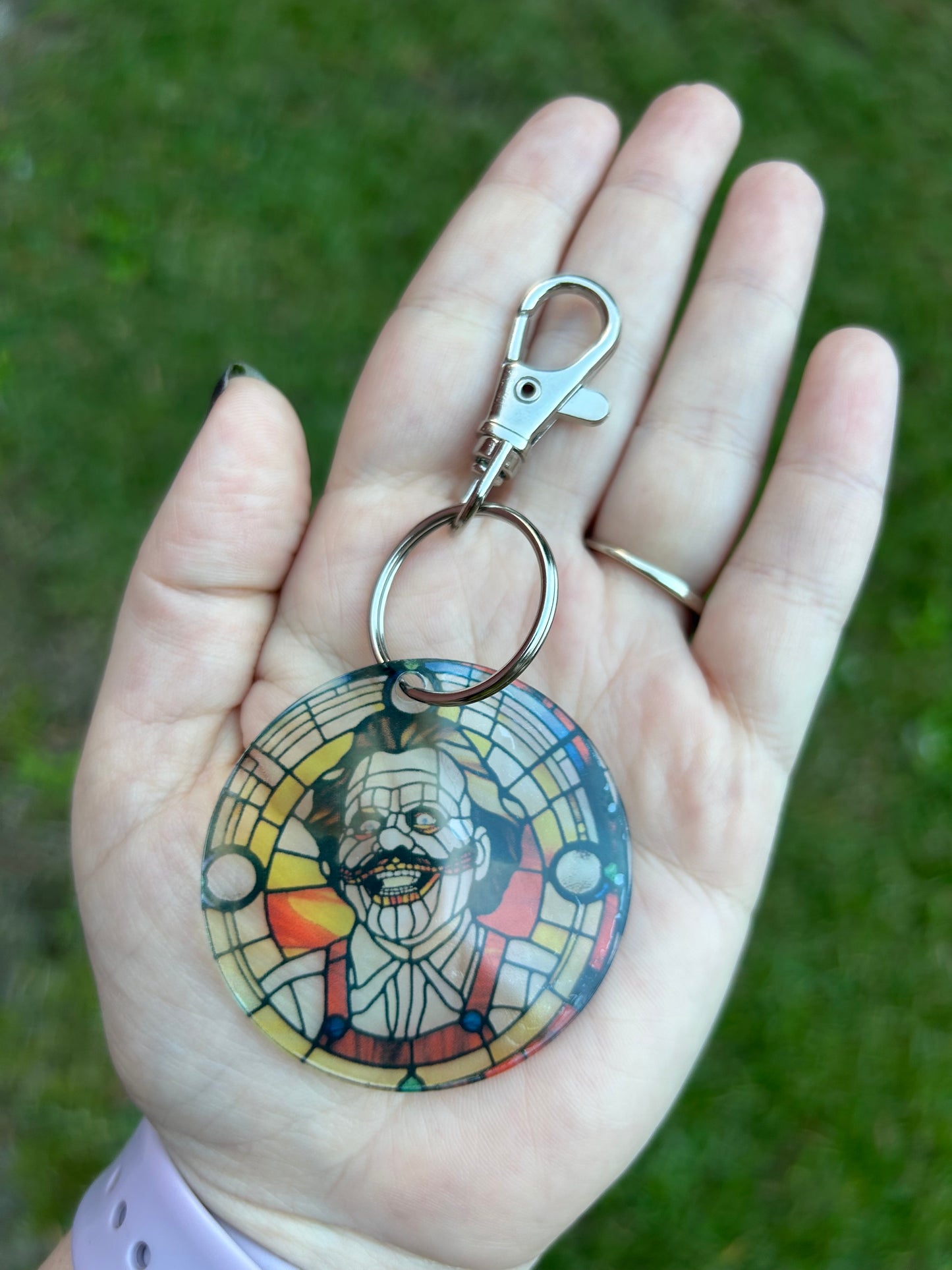 Leather Face Stained Glass Style Acrylic Keychain