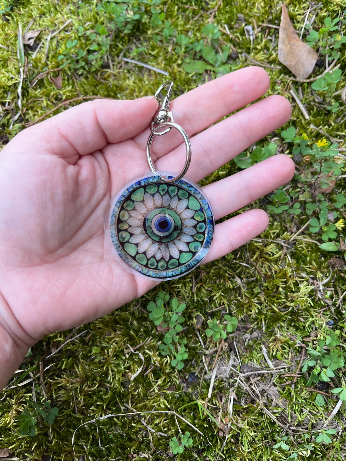 Green Evil Eye Stained Glass Style Keychain