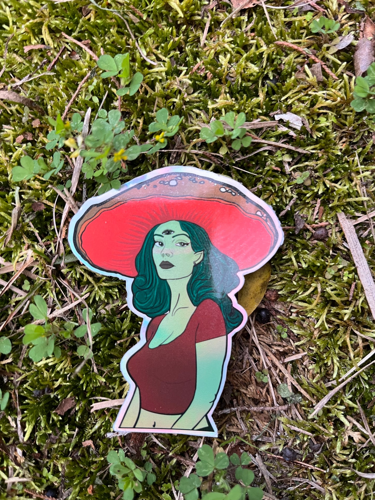 Mushroom Alien Holographic Sticker