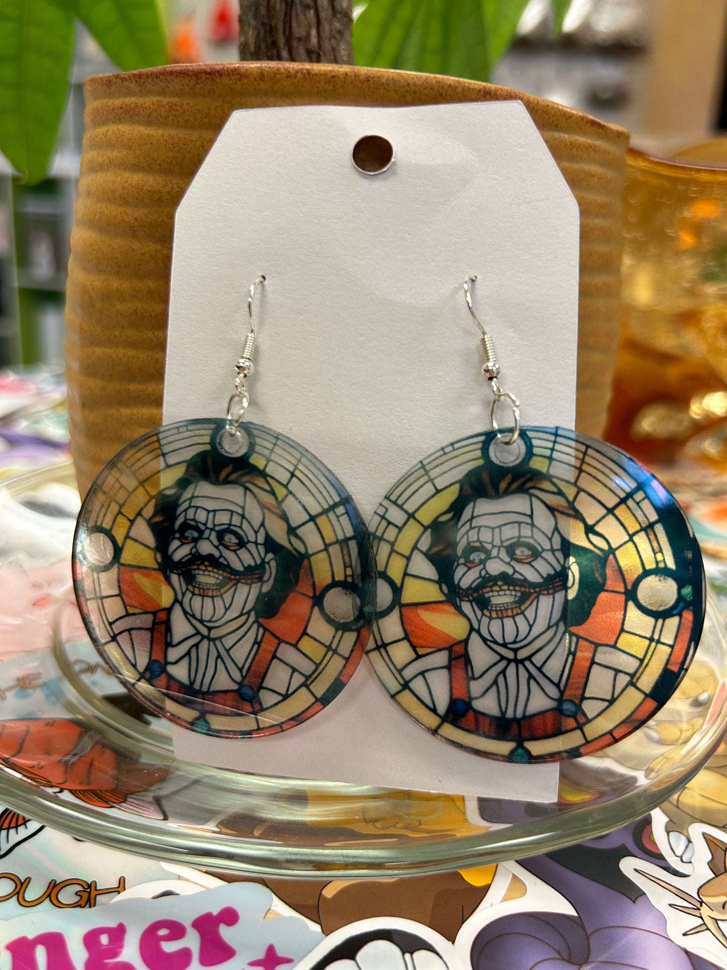 Leather face Stained Glass Style Acrylic earrings