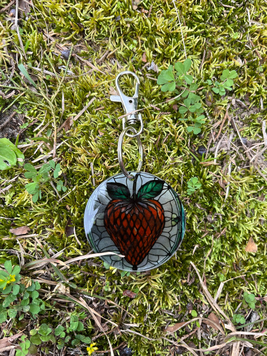 Strawberry Stained Glass Style Acrylic Keychain