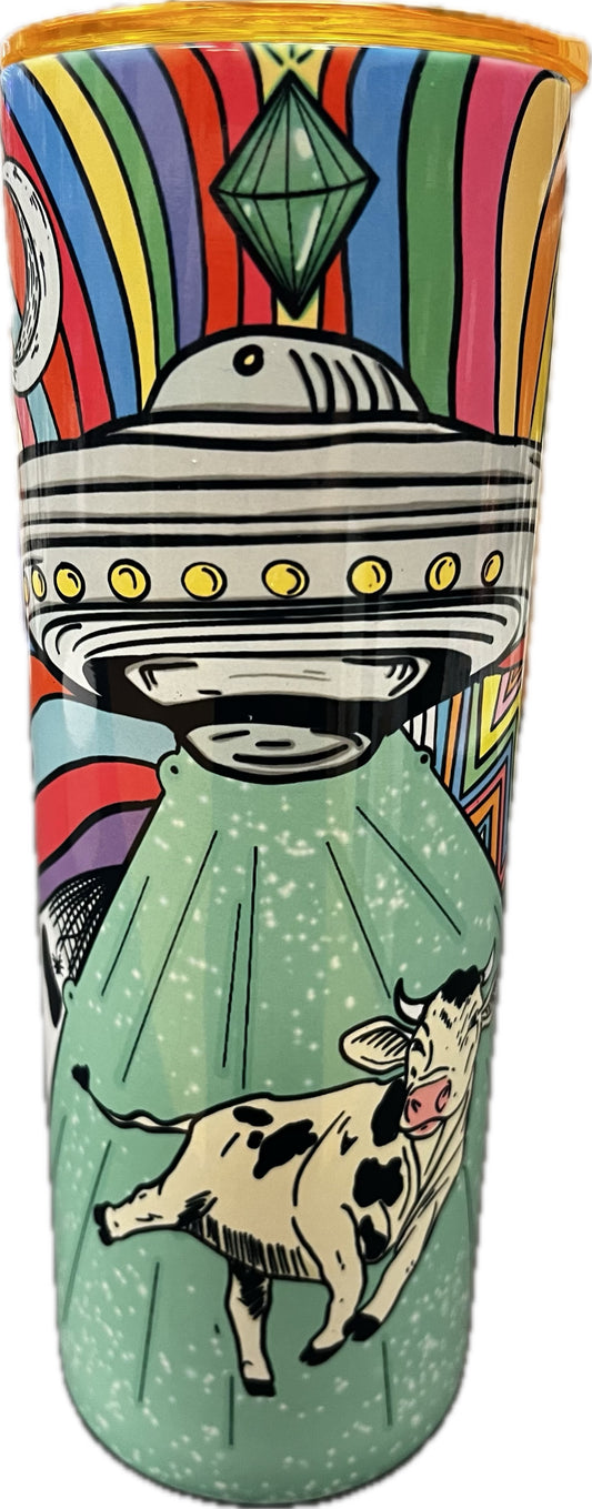 Trippy Colorful UFO Cow Abduction 20oz Tumbler