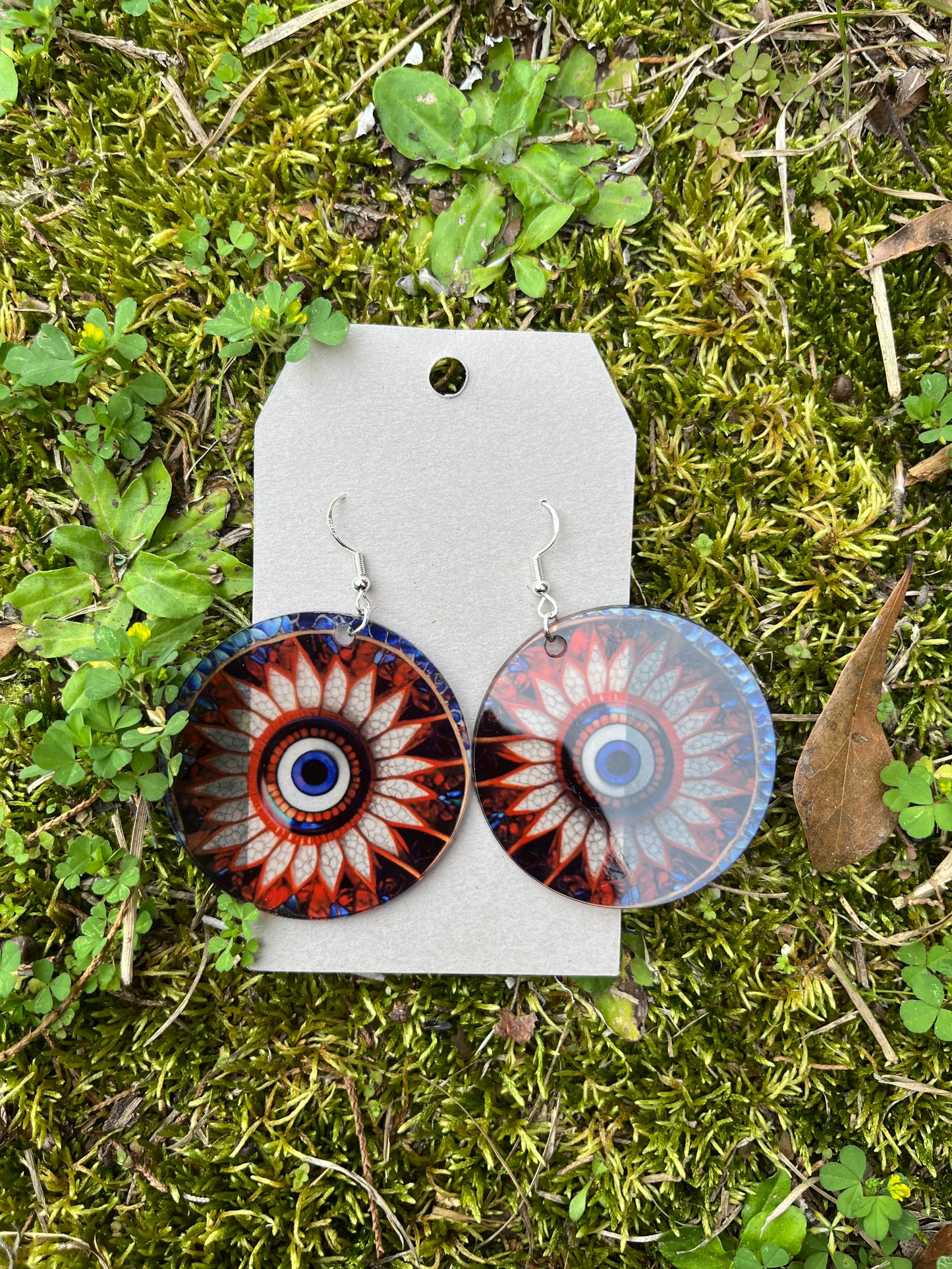 Red Evil Eye Stained Glass Style Acrylic Earrings