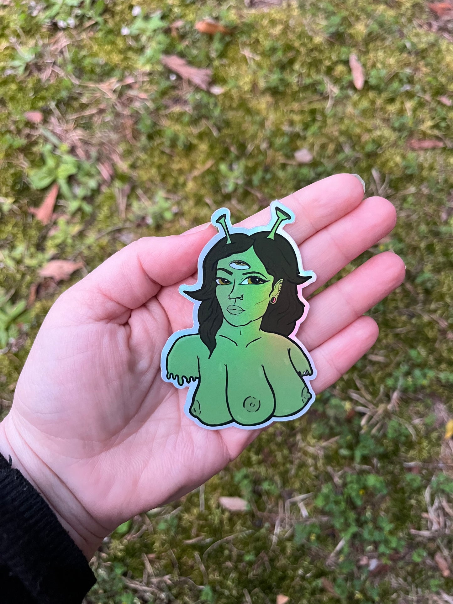 Cosmic Curvy Alien Holographic Sticker