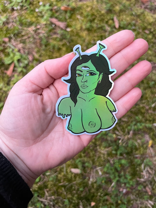 Cosmic Curvy Alien Holographic Sticker