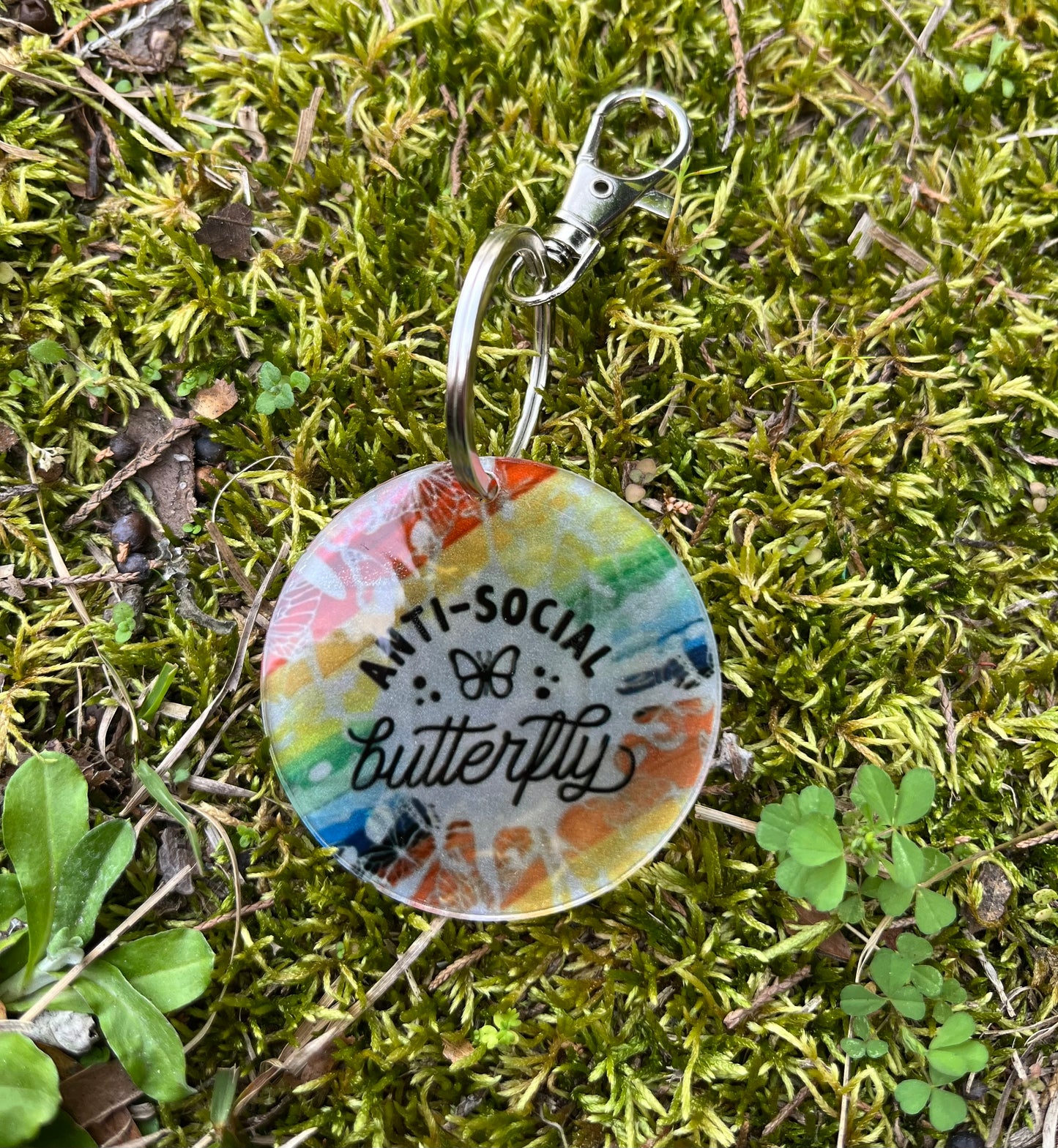 Antisocial butterfly acrylic keychain ￼