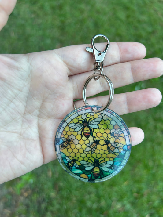 Bee Stained Glass Style Acrylic Keychain