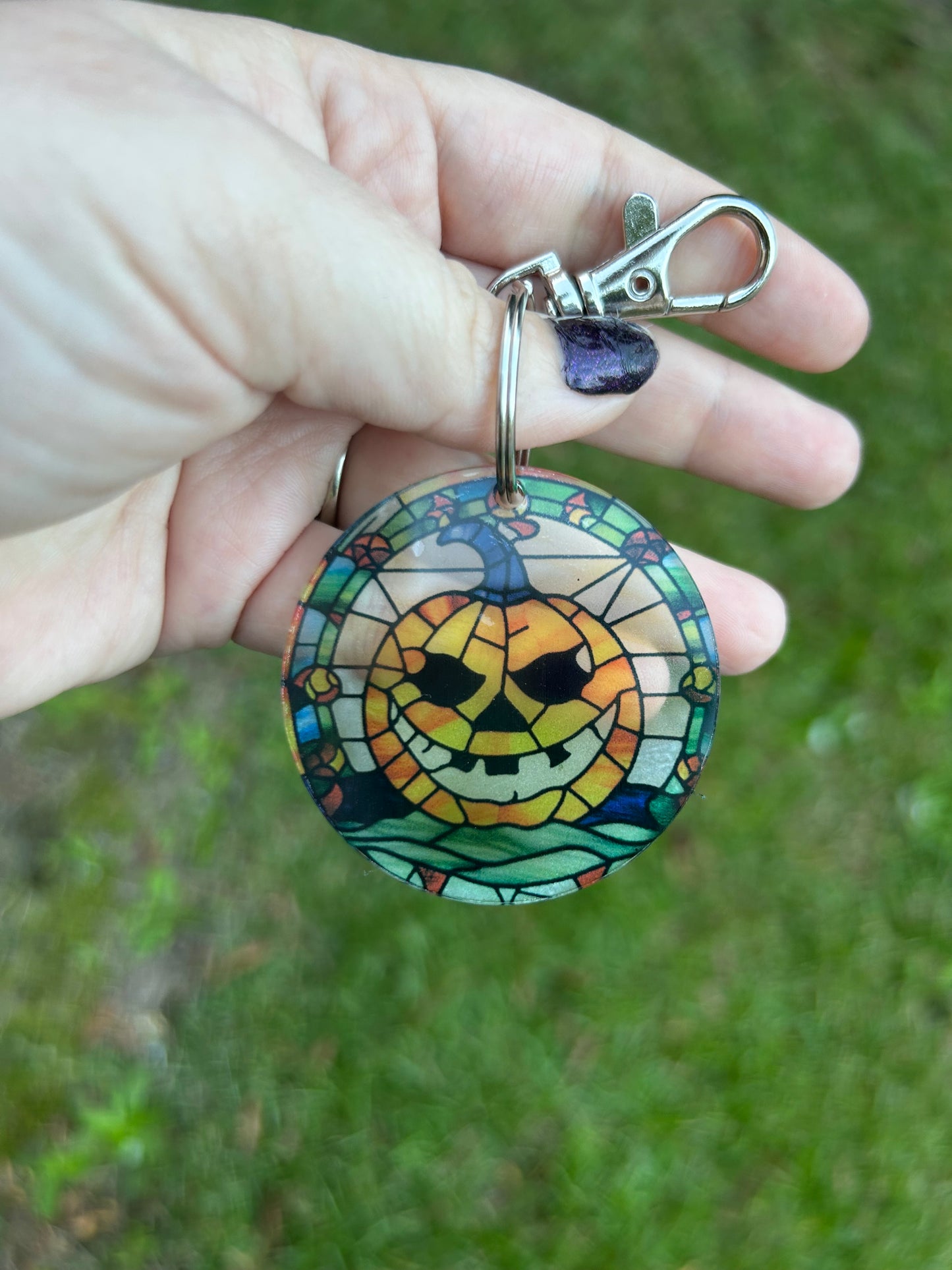 Pumpkin Stained Glass Style Acrylic Keychain