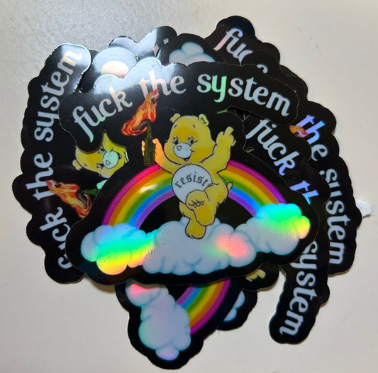 Fuck The System Holographic Waterproof Sticker