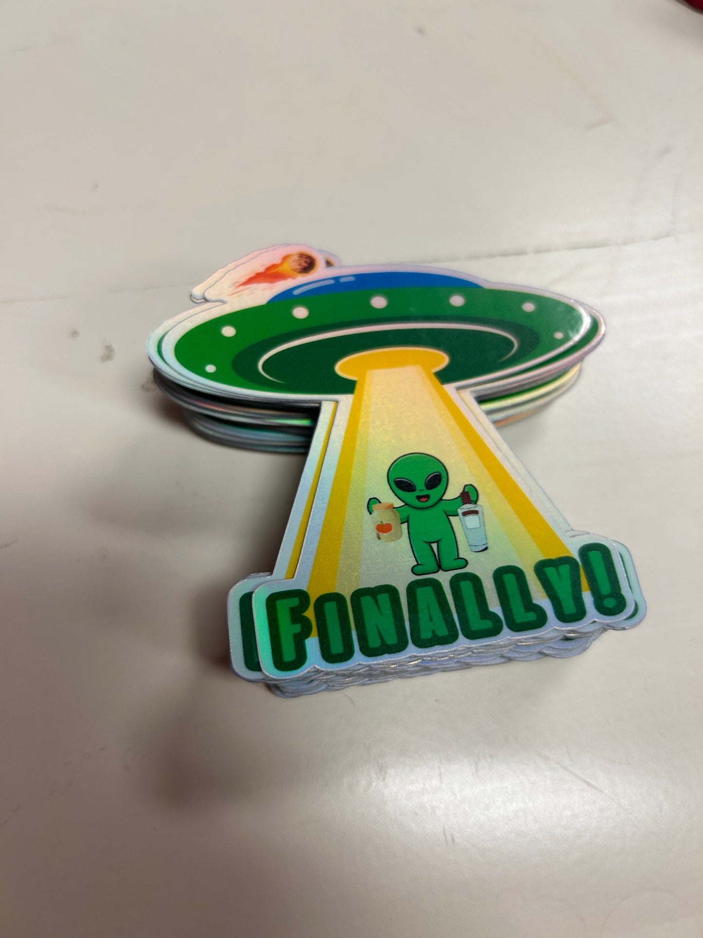 “Finally” Alien Holographic Sticker